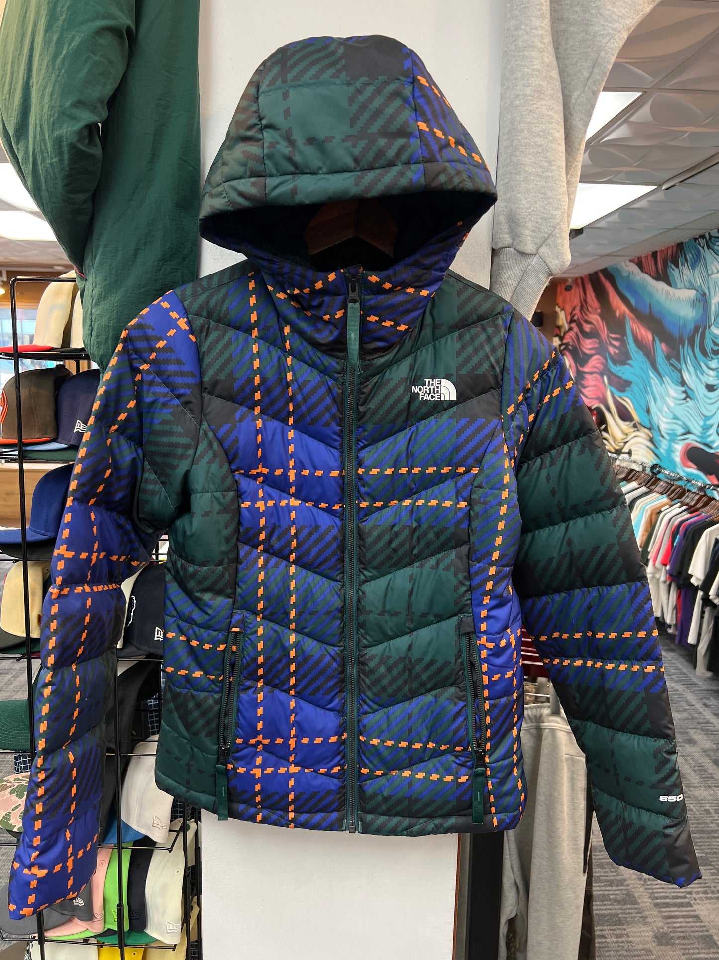 The North Face 550 Green-Pattern Puffer Jacket