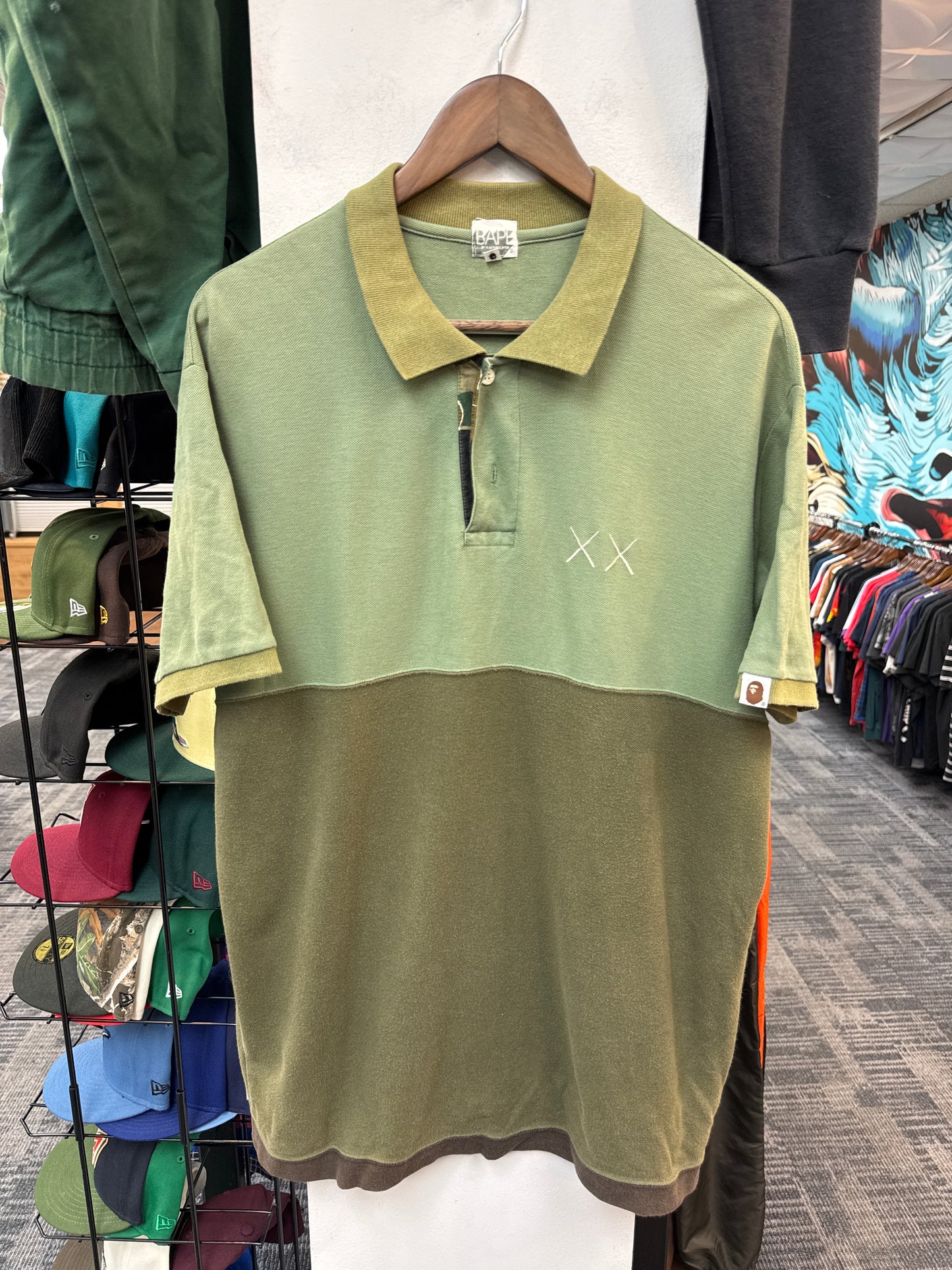 Bape Kaws Olive Camo Polo
