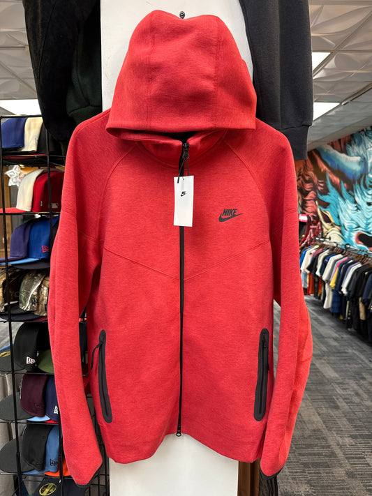 New Red Tech Fleece Zip Up Hoodie