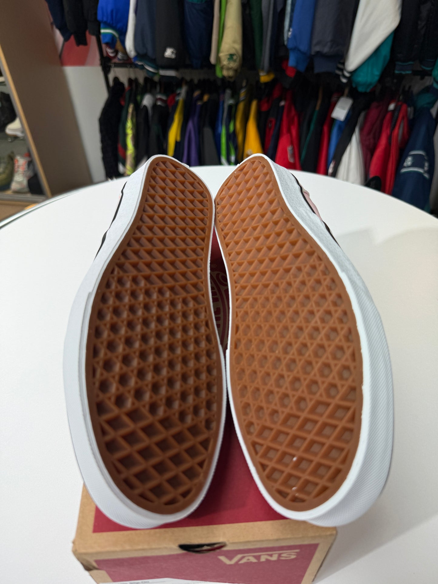 New Pink Checkered Van Slip Ons