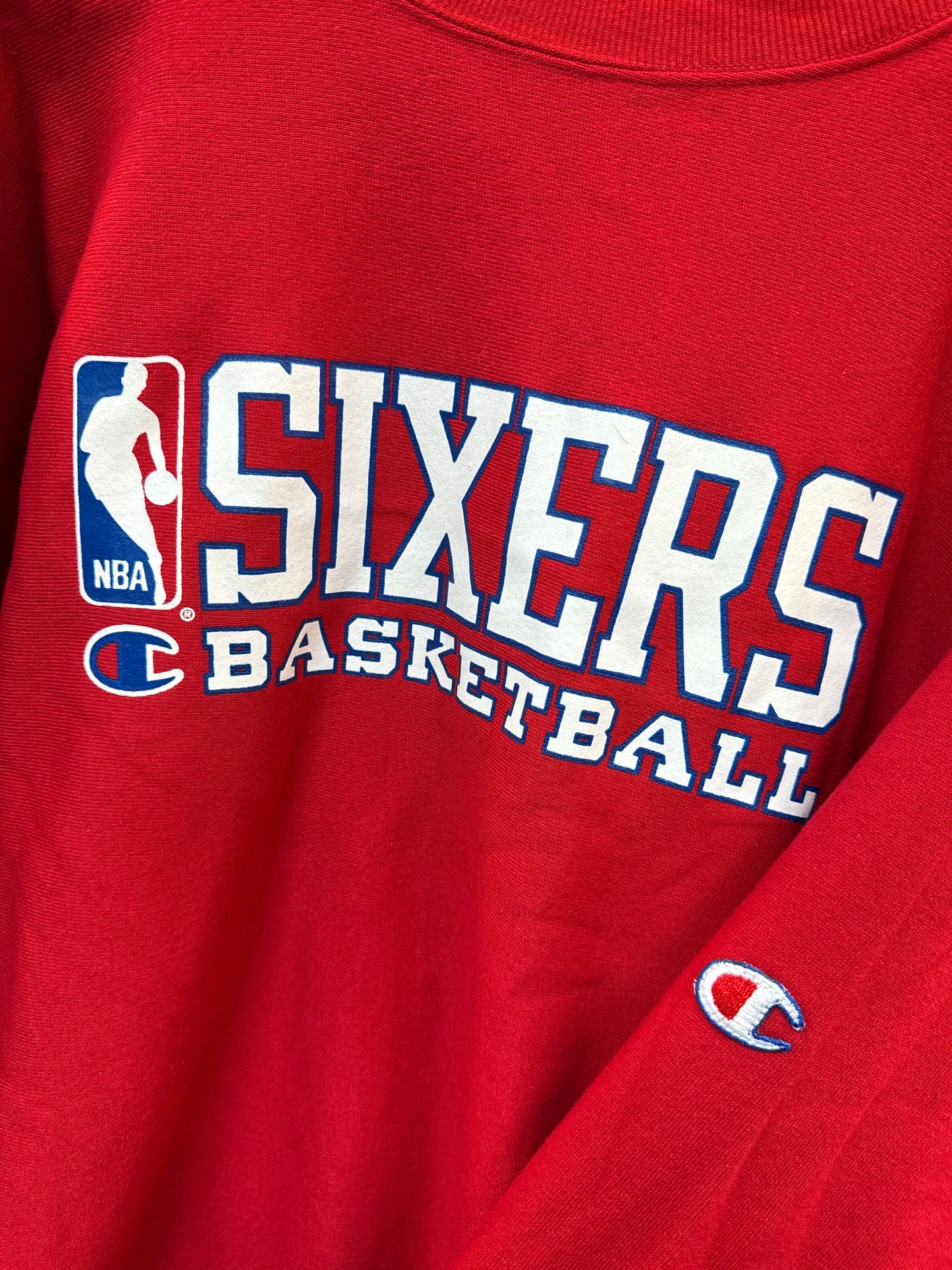 Vintage Champion 76ers Game Issued Warm Up Crewneck