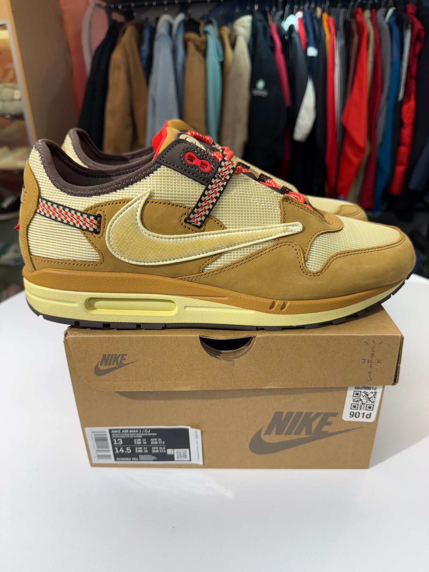 Preowned Wheat Lemon Drop Travis Scott Air Max 1