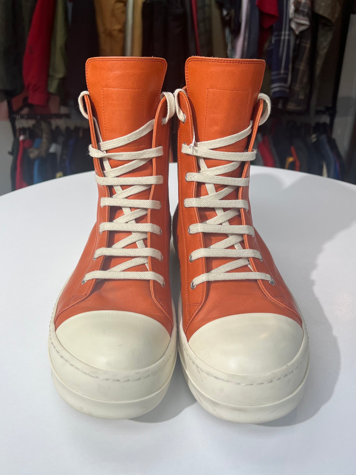 Preowned Rick Owens Fogachine Hi-Top ‘Orange’