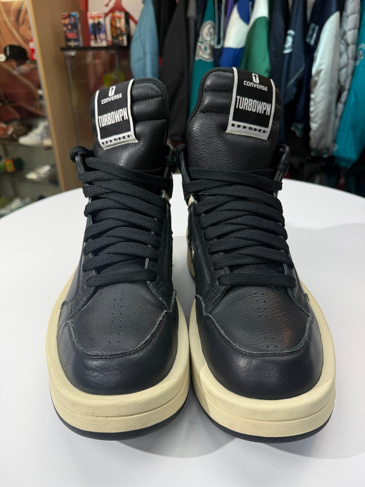Preowned Black Cloud Cream Rick Owens X Converse DRKSHDW TURBOWPN
