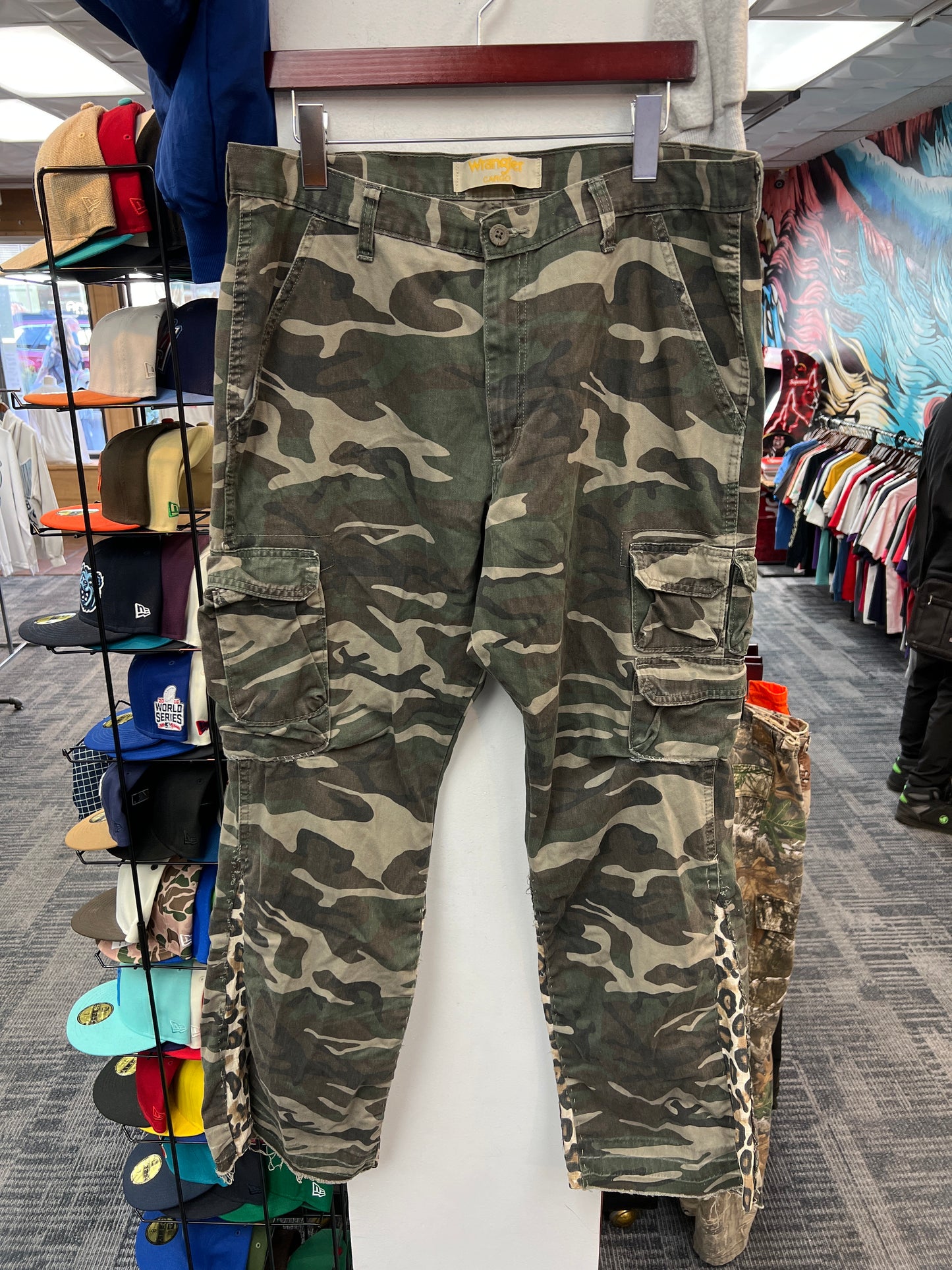 Custom Wrangler Cheetah Print Camo Cargo Pants
