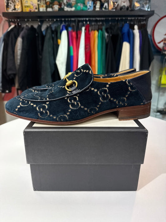Preowned Gucci GG Horsebit Accent Velvet Loafer