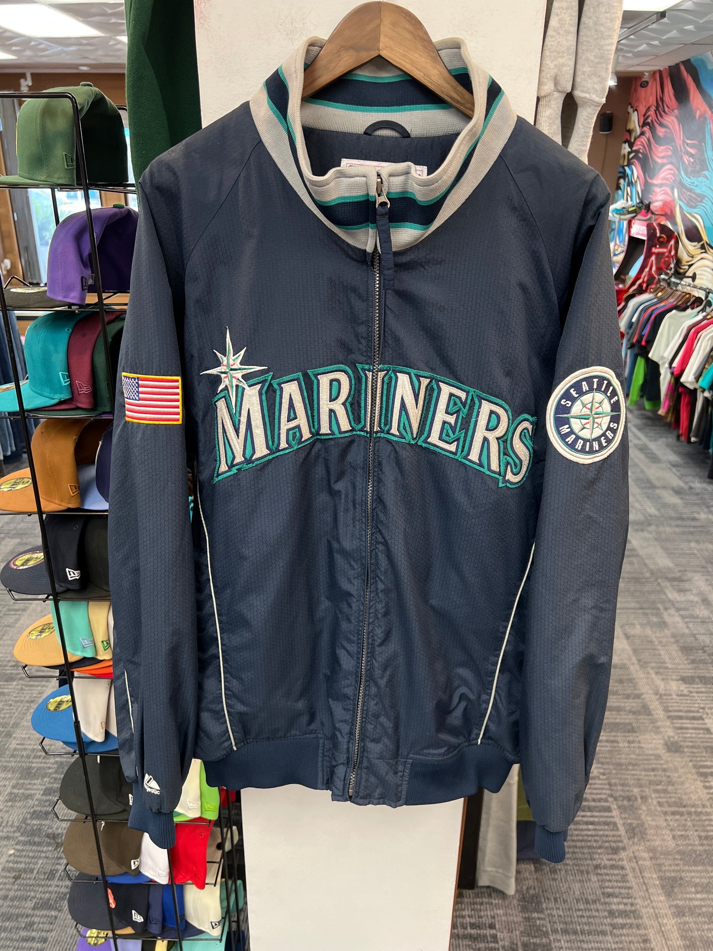 Vintage Majestic Mariners 9/11 Commemorative Dugout Jacket