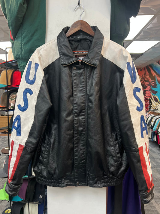 Vintage Interstate Leather USA Flag Jacket