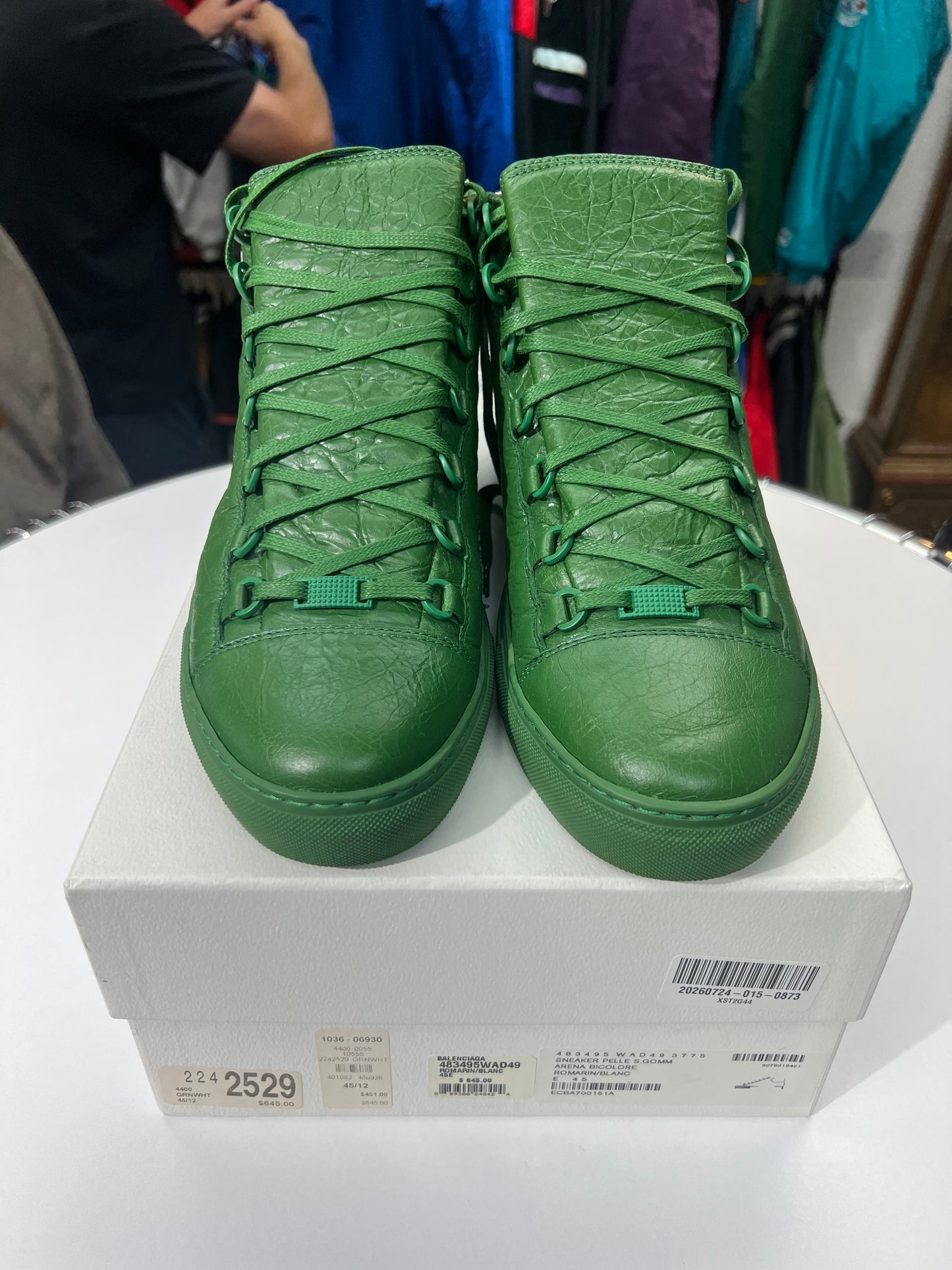 Preowned Balenciaga Arena Green Leather Sneakers