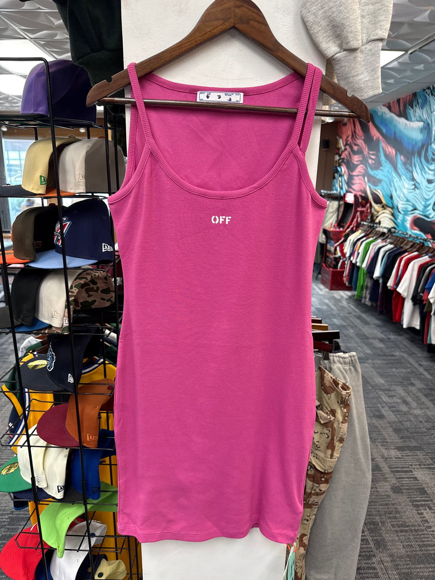 New Off-White Saint Barths Ribbed Short Dress Fuchsia