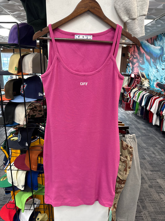New Off-White Saint Barths Ribbed Short Dress Fuchsia