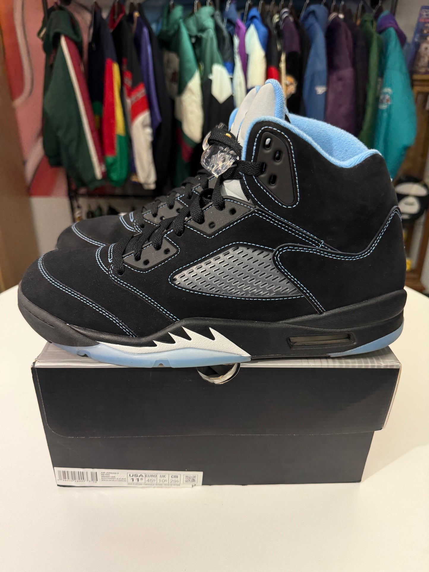Preowned Black University Blue Jordan 5