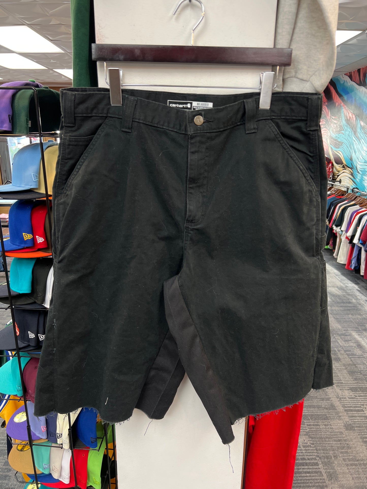 Custom Carhartt Flared Black Cut Carpenter Shorts