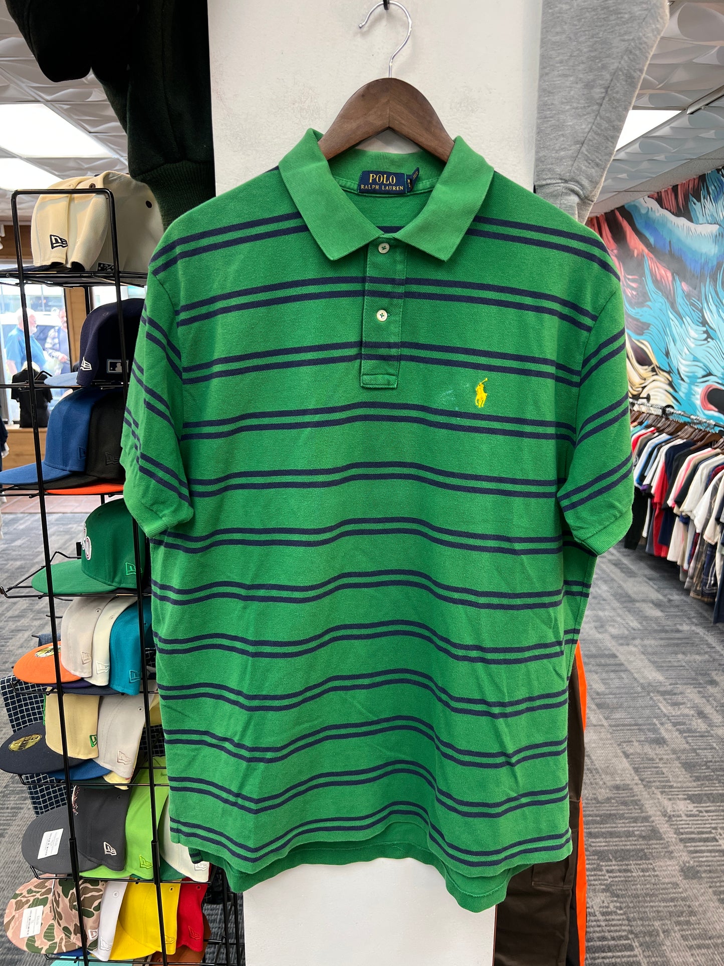 Polo Ralph Lauren Green Blue Striped Polo Shirt