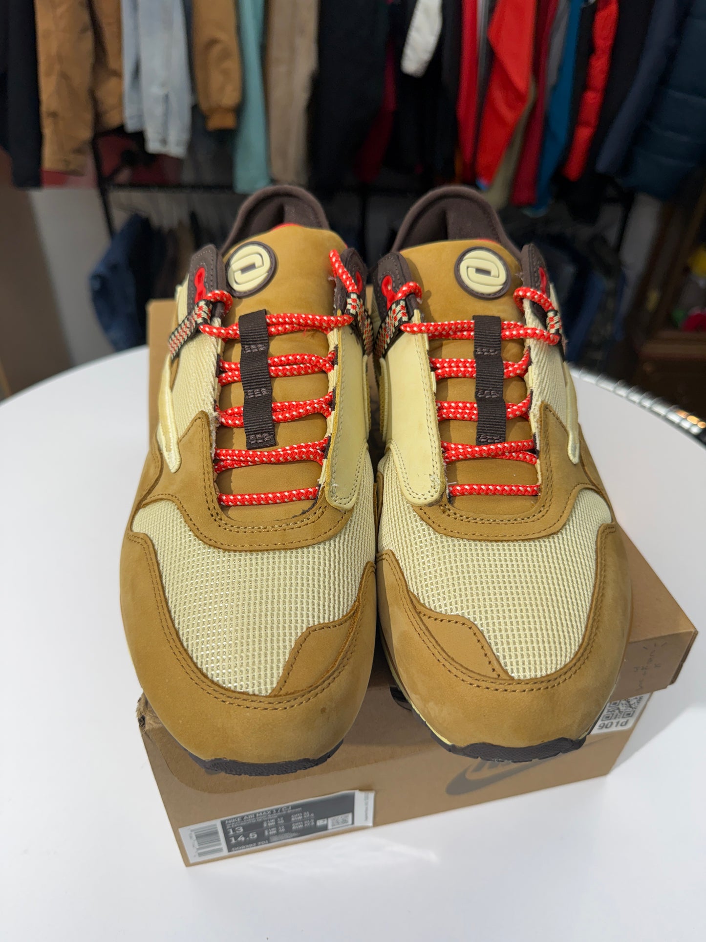 Preowned Wheat Lemon Drop Travis Scott Air Max 1