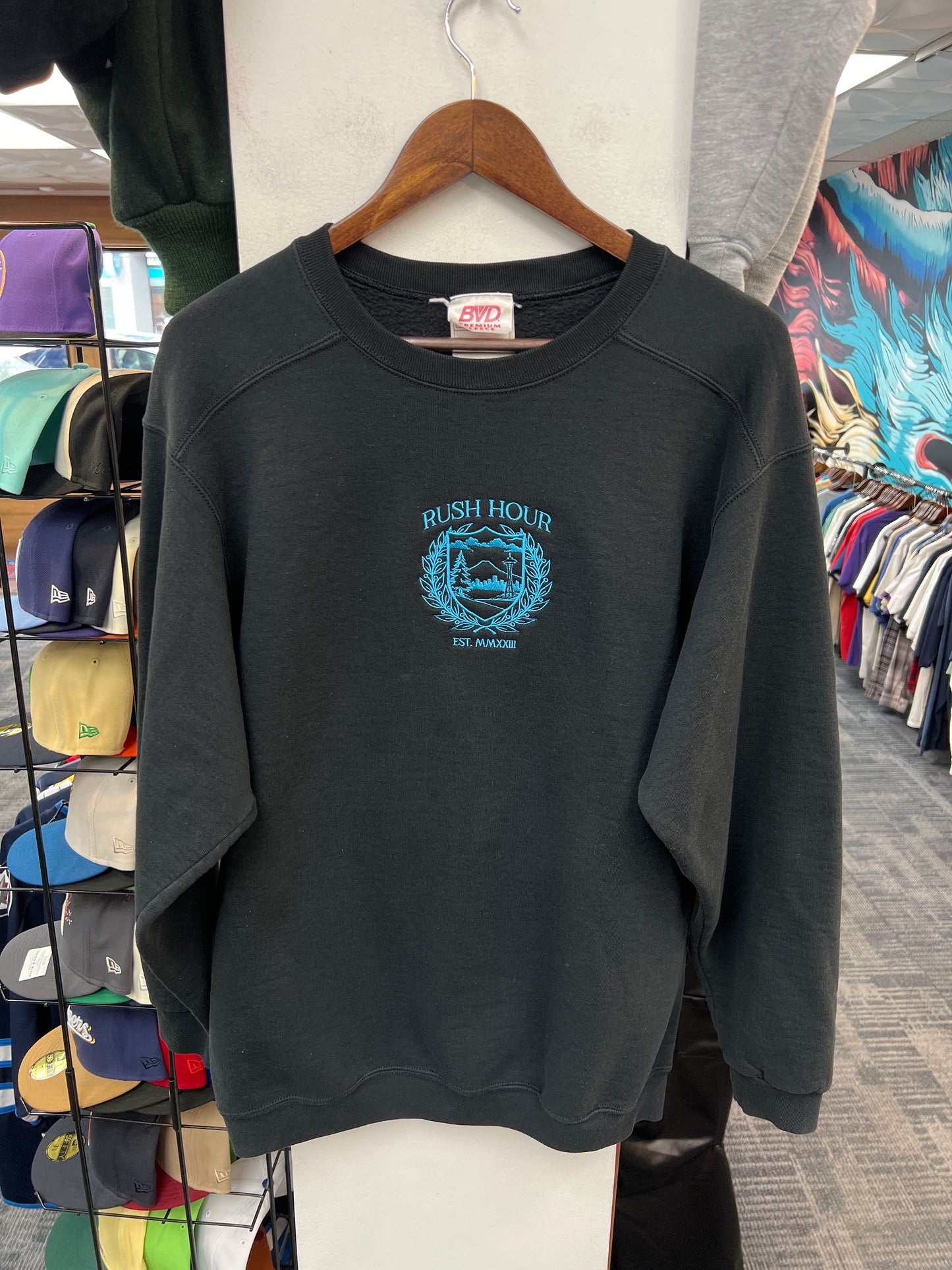 Rush Crest Black/Light Blue Crewneck