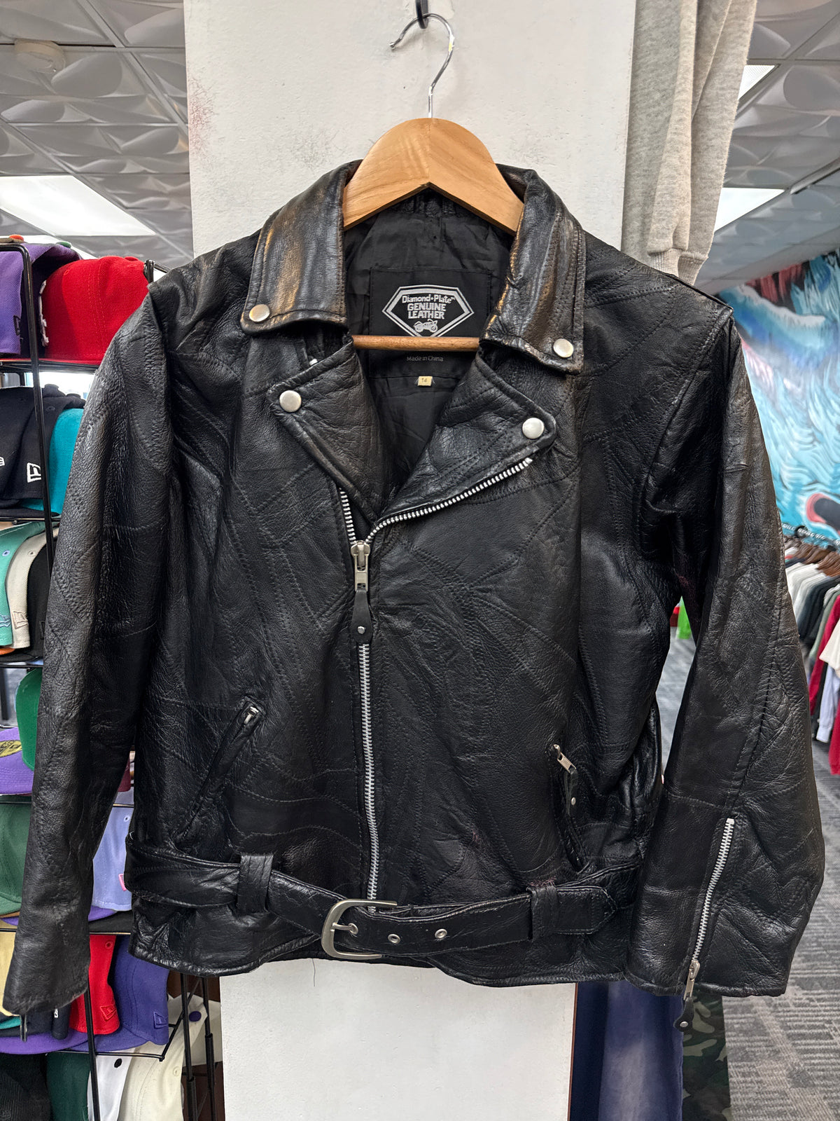 Diamond Plate Leather Biker Jacket