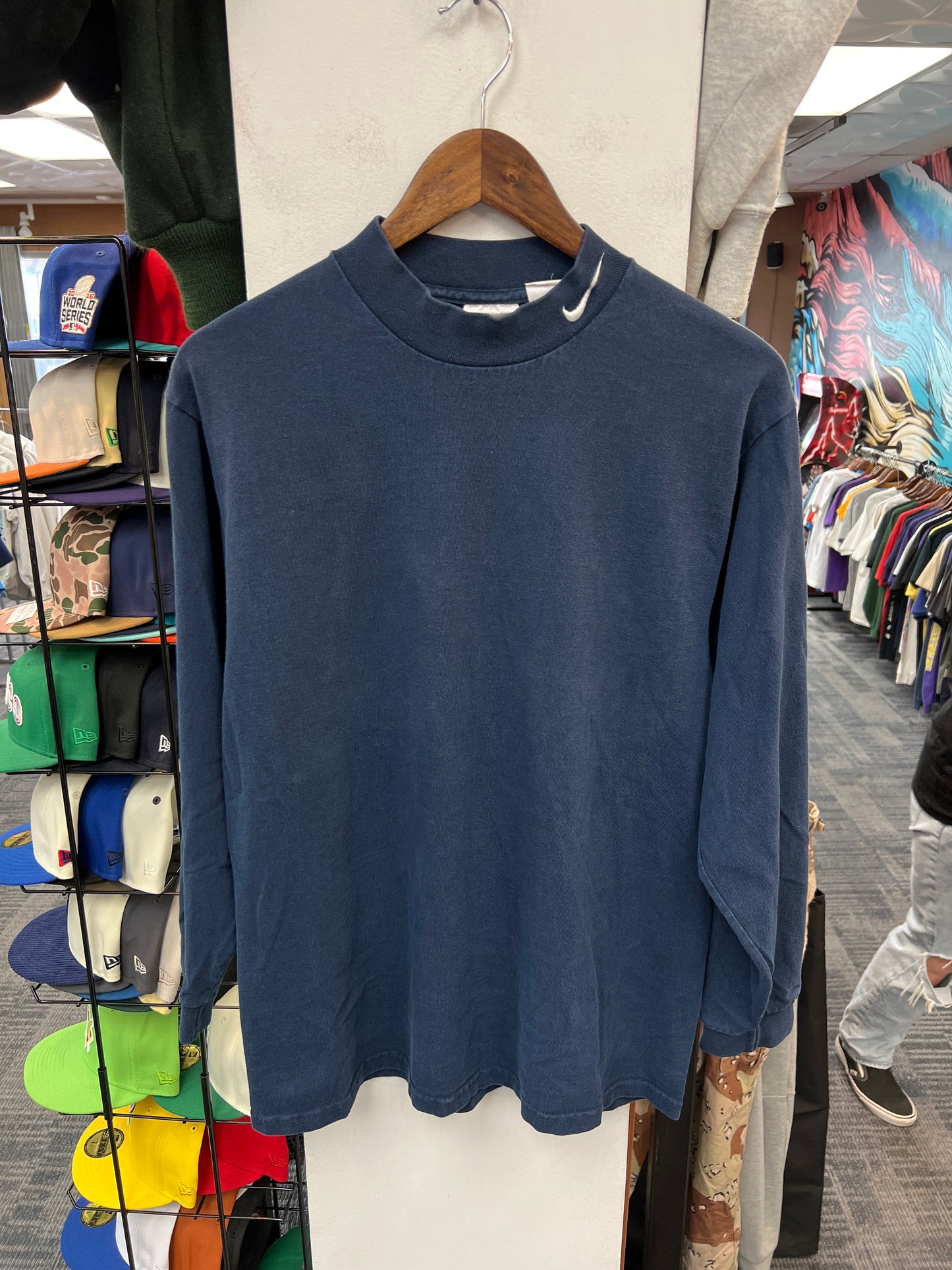 Nike Mock Neck Navy Long Sleeve Tee