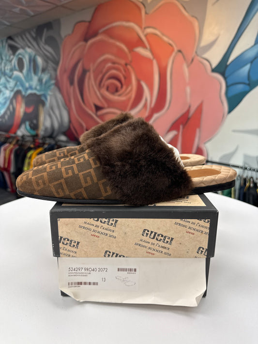Gucci Square G Lawrence Faux Fur Slippers