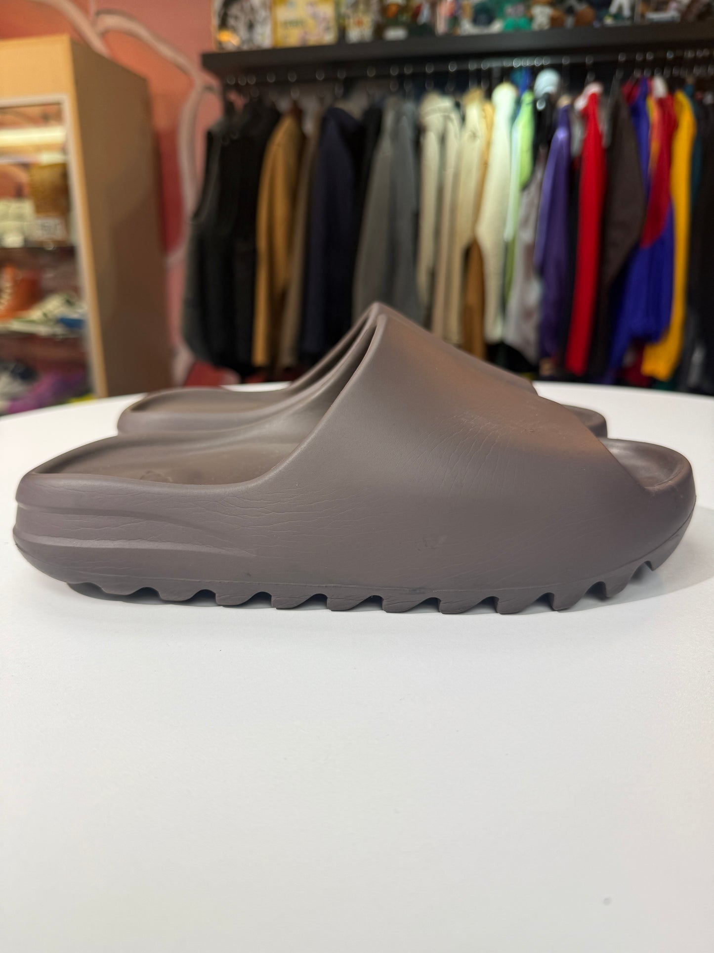 Preowned Soot Yeezy Slides