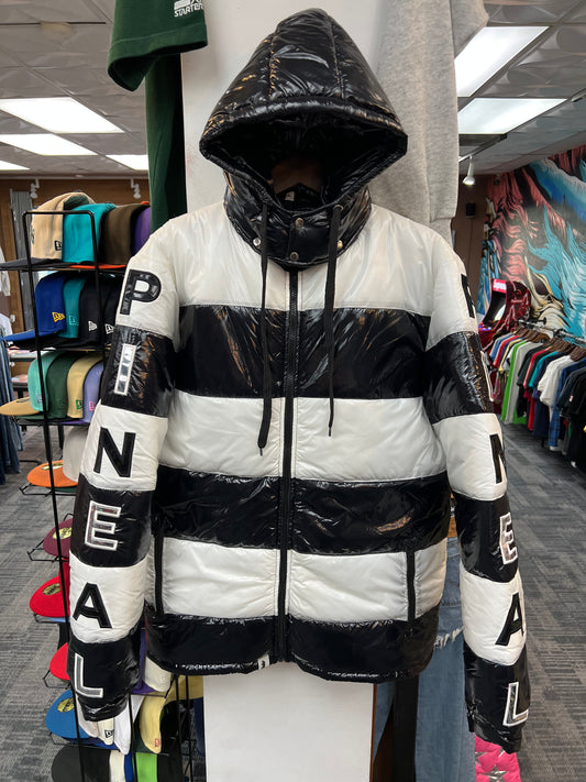 Sure “PINEAL” Black & White Striped Puffer Jacket