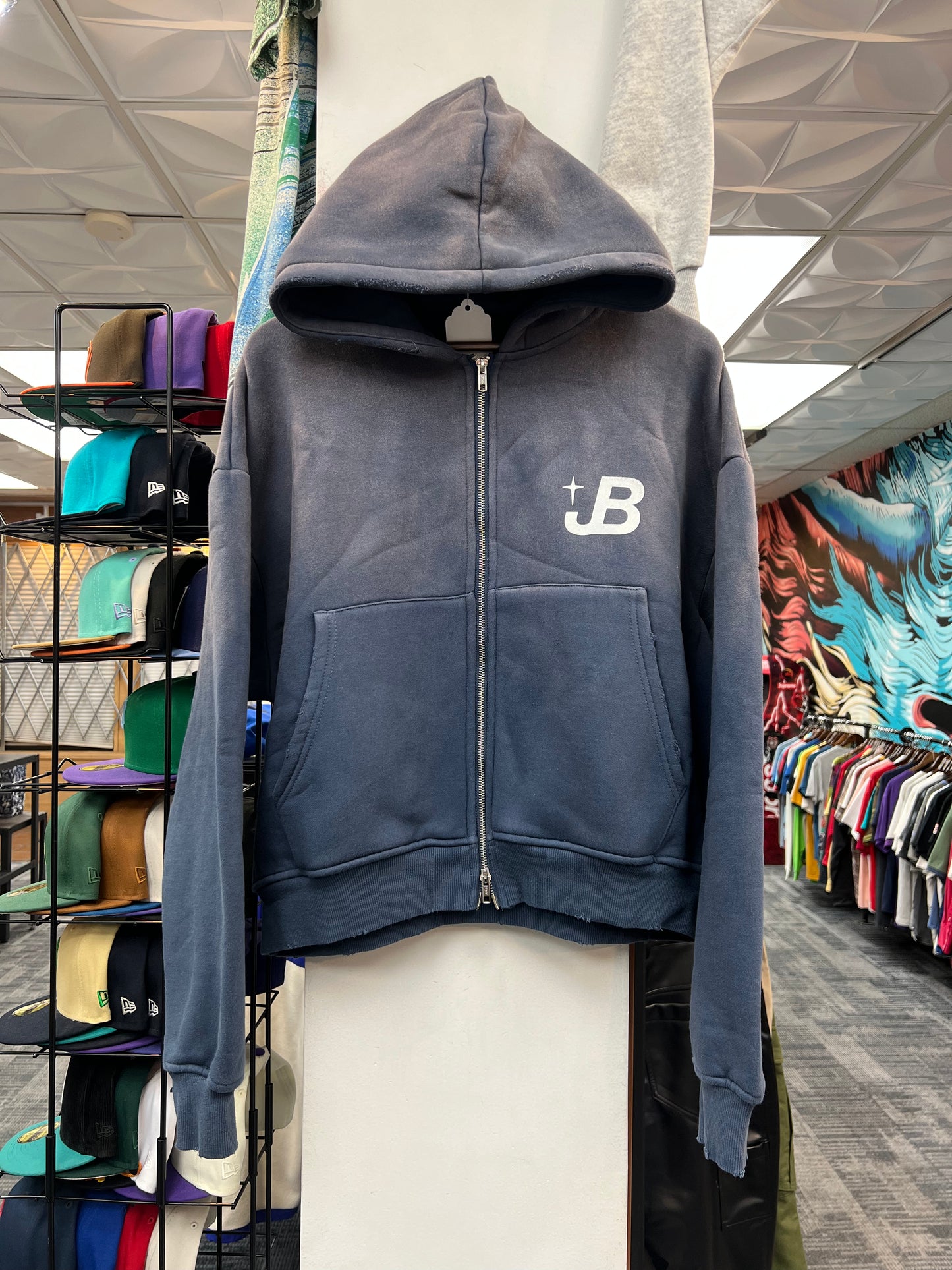Just Blessed Navy “Motto” Zip Up Hoodie
