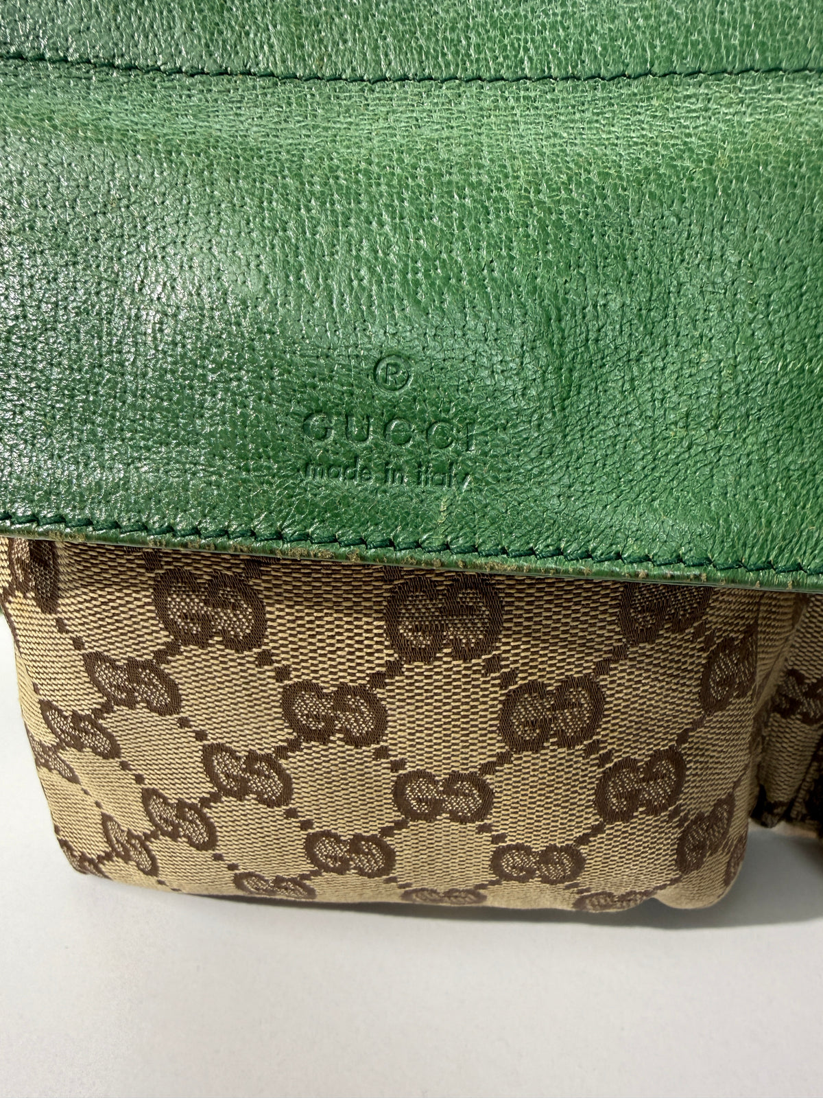 Gucci Beige/Green GG Monogram Canvas Belt Bag