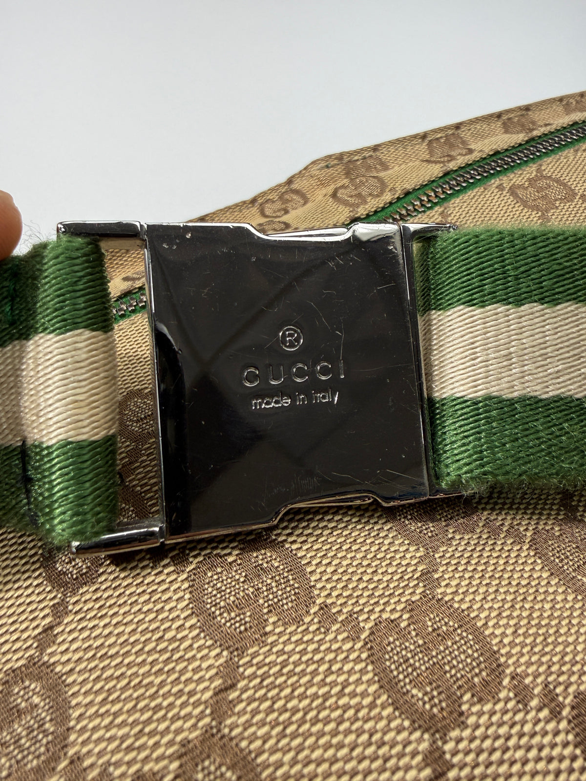 Gucci Beige/Green GG Monogram Canvas Belt Bag