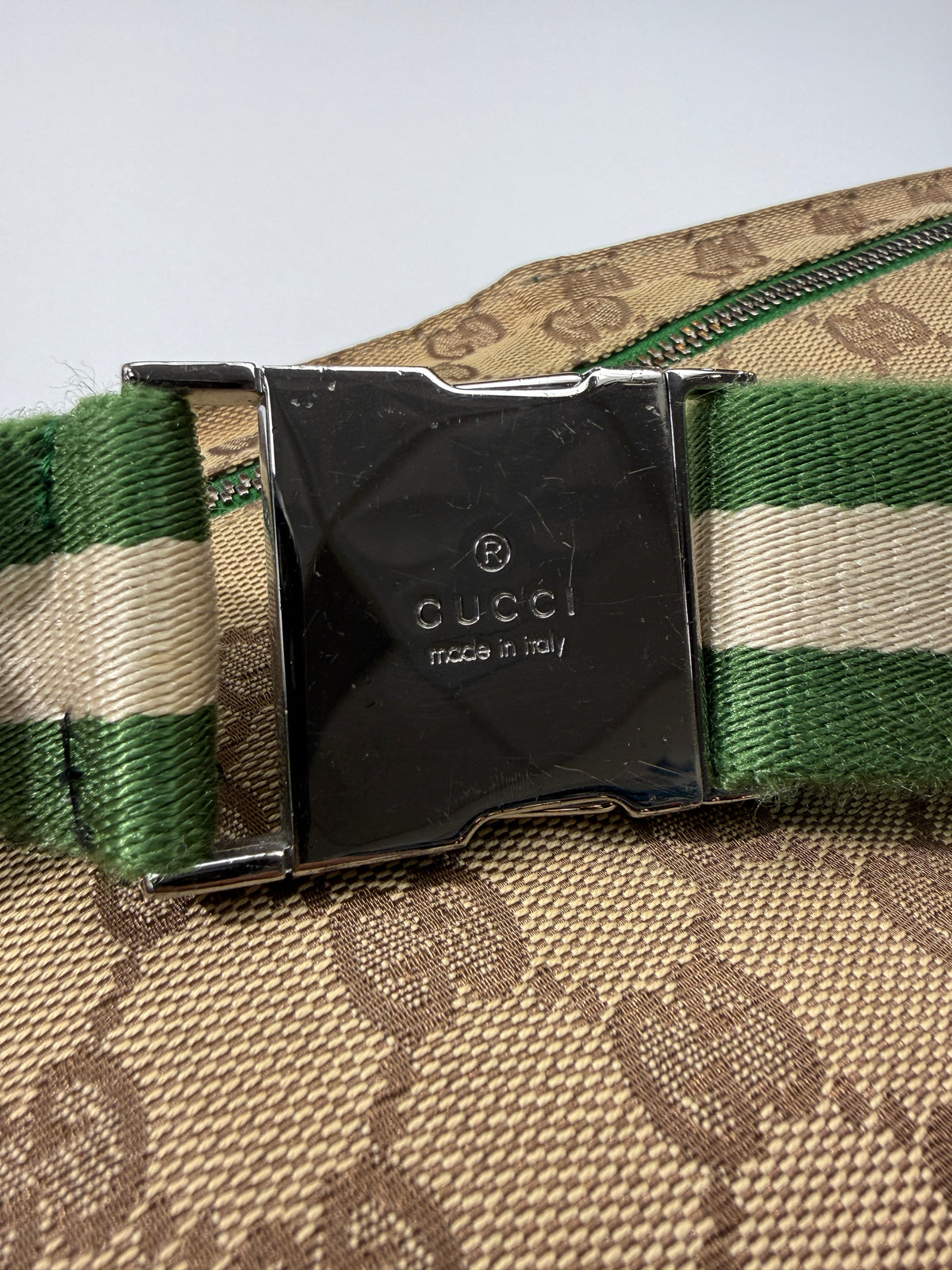 Gucci Beige/Green GG Monogram Canvas Belt Bag