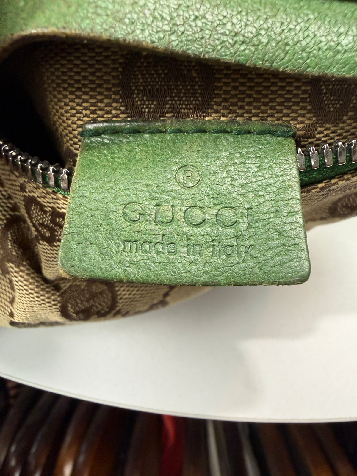 Gucci Beige/Green GG Monogram Canvas Belt Bag