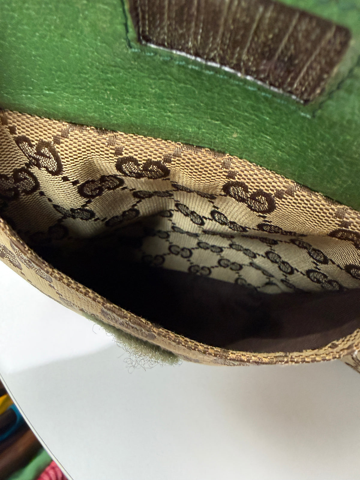 Gucci Beige/Green GG Monogram Canvas Belt Bag