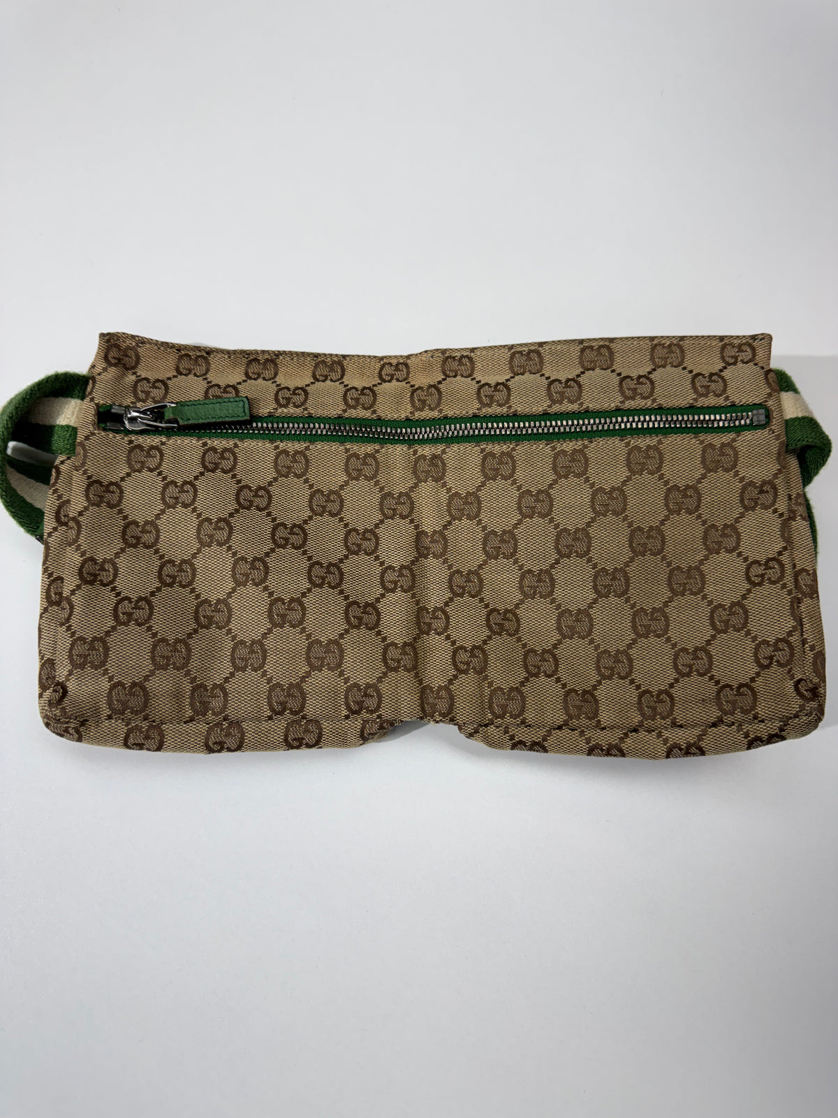 Gucci Beige/Green GG Monogram Canvas Belt Bag